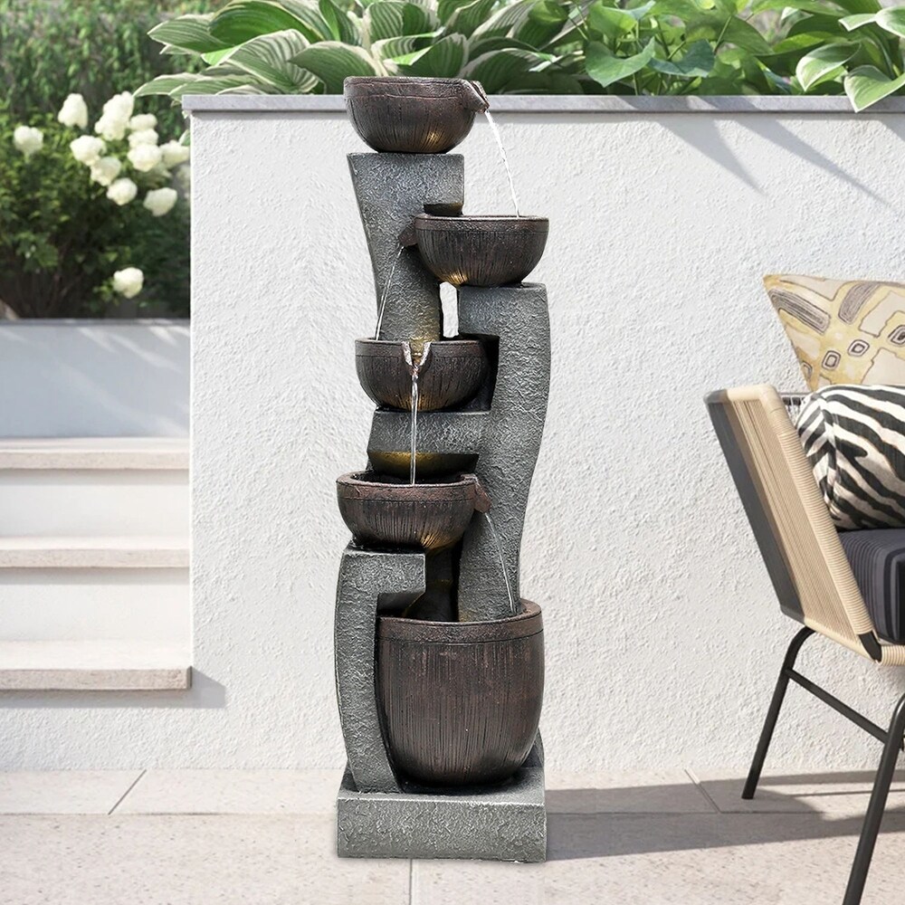 43.7'' Curving Water Fountain 5 Tier Resin Waterfall Outdoor