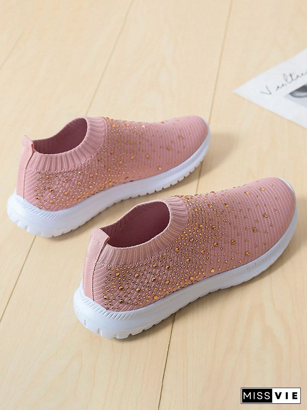 Rhinestone Design Portable Overfoot Lightweight Flyknit Sneakers