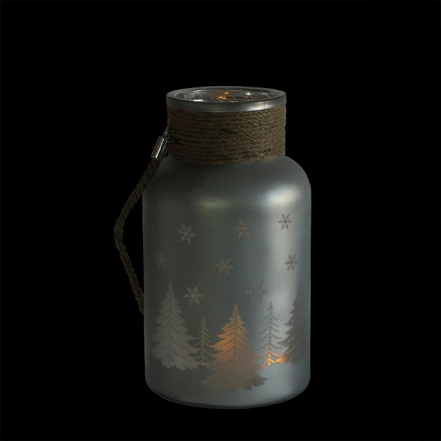 Christmas Trees And Snowflakes Pillar Candle Holder With Handle Matte Silver