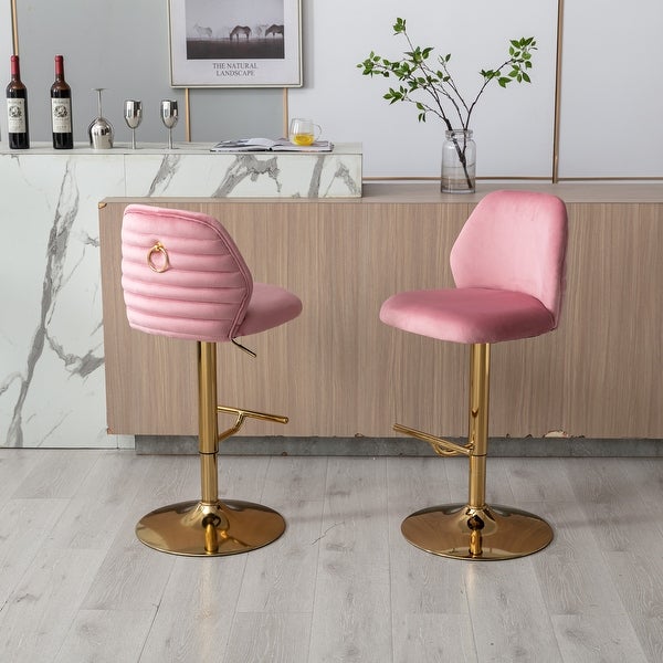 Swivel Bar Stools Chair Set of 2 Modern Adjustable Counter Height Bar Stools， Velvet Upholstered Stool Chrome Golden Base