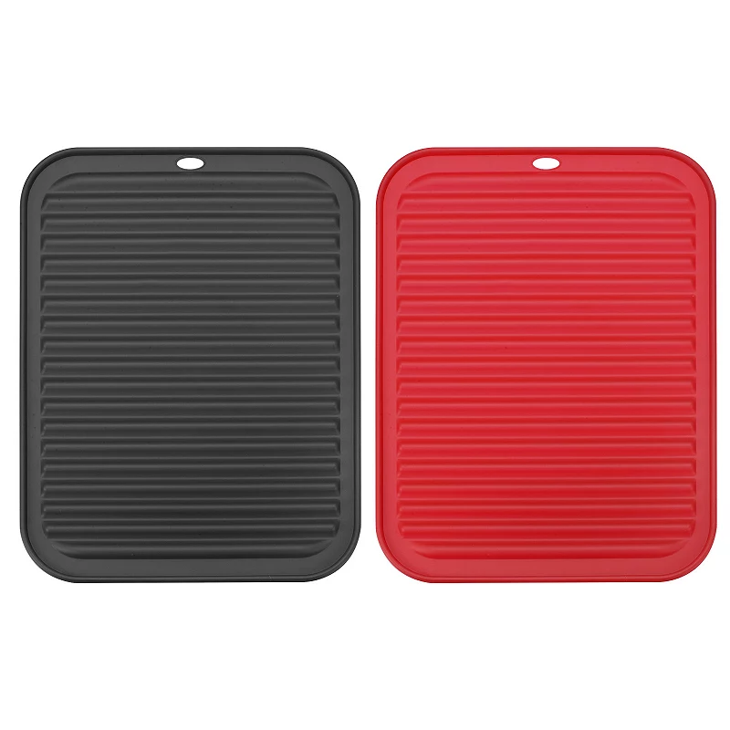 2 Pcs 12 x 9 Sink Drain Pad Silicone Dish Drying Mat Set