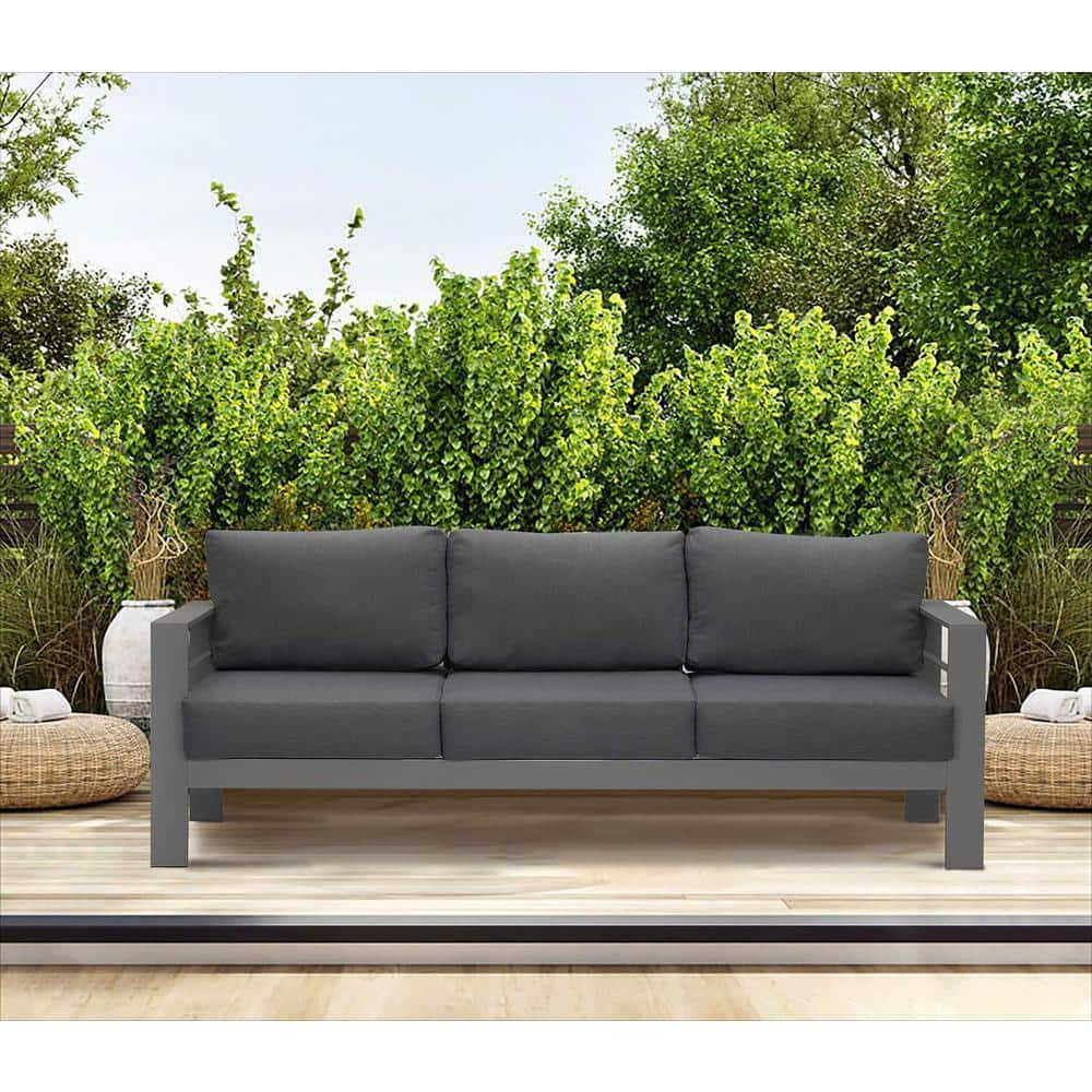 SUNVIVI Aluminum Outdoor Couch with Gray Cushions KX-AL02-3