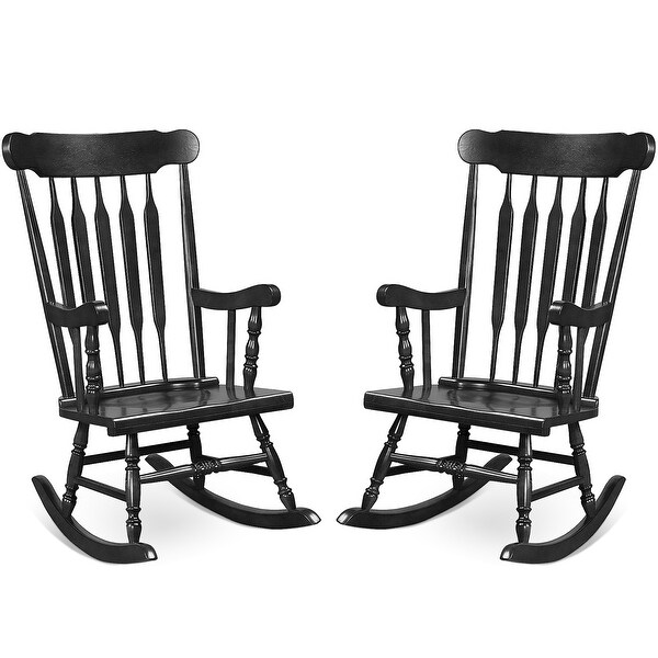 2PCS Wood Rocking Chair Glossy Finish Wooden Rocker White/Coffee/Black