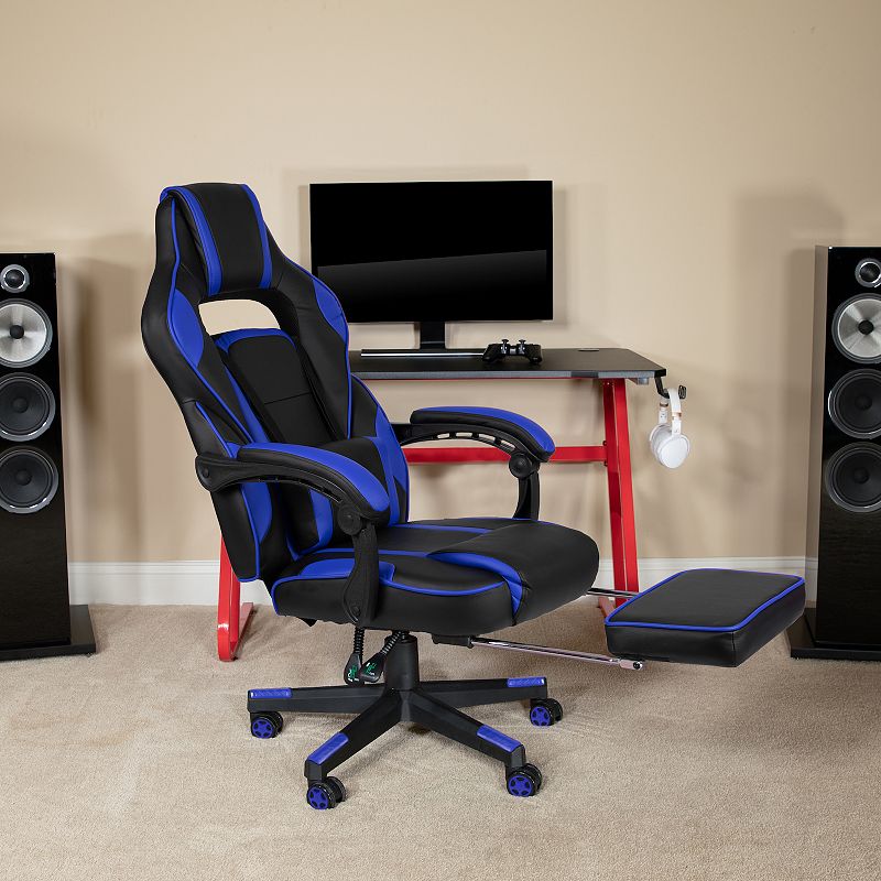 Emma and Oliver Black Ergonomic Gaming Chair -Recline Back/Arms， Footrest， Massaging Lumbar