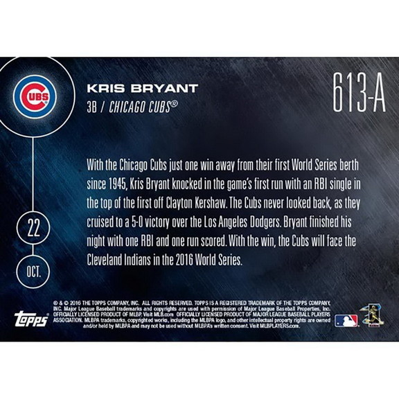 Topps TPS 16TN 0613A C MLB Chicago Cubs Kris Bryan...