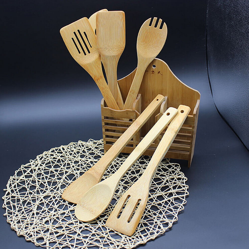 WOXINDA 5 Piece Set Bamboo Utensil Kitchen Wooden Cooking Tools Spoon Spatula Mixing