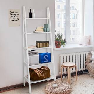 Casual Home 72 in. White New Wood 5-Shelf Ladder Bookcase with Open Back N176-51