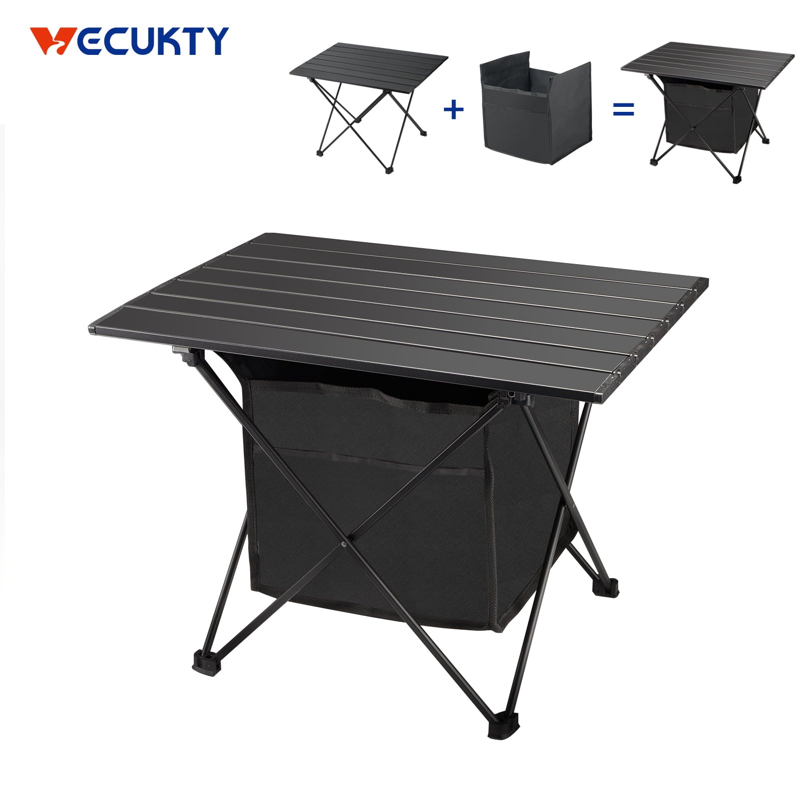 Portable Camping Side Table with Storage Bag， VECUKTY Ultralight Aluminum Folding Beach Table with Carry Bag for Outdoor Cooking， Picnic， Camp， Boat， Travel，M， 19 in， 16 in