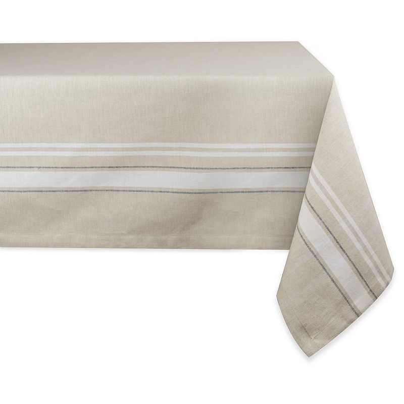 60 x 120 White and Beige Rectangle Cotton Tablecloth