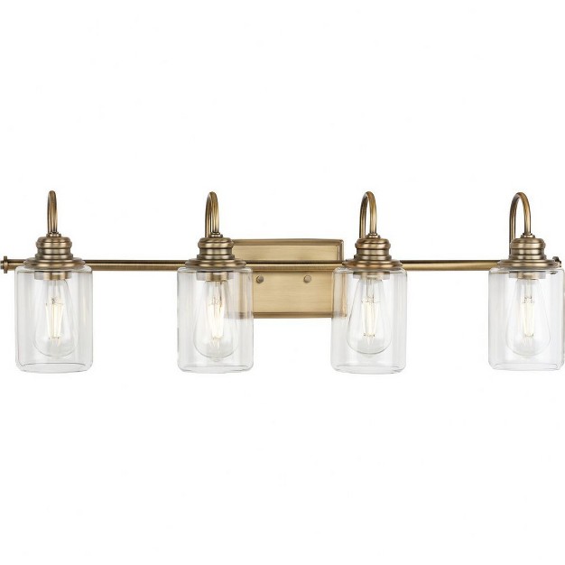 Progress Lighting Aiken 4 light Bath Vanity Light Vintage Brass Clear Glass Shade