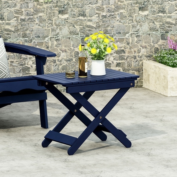 Roomfitters Outdoor Folding Wooden Side Table，Navy Blue