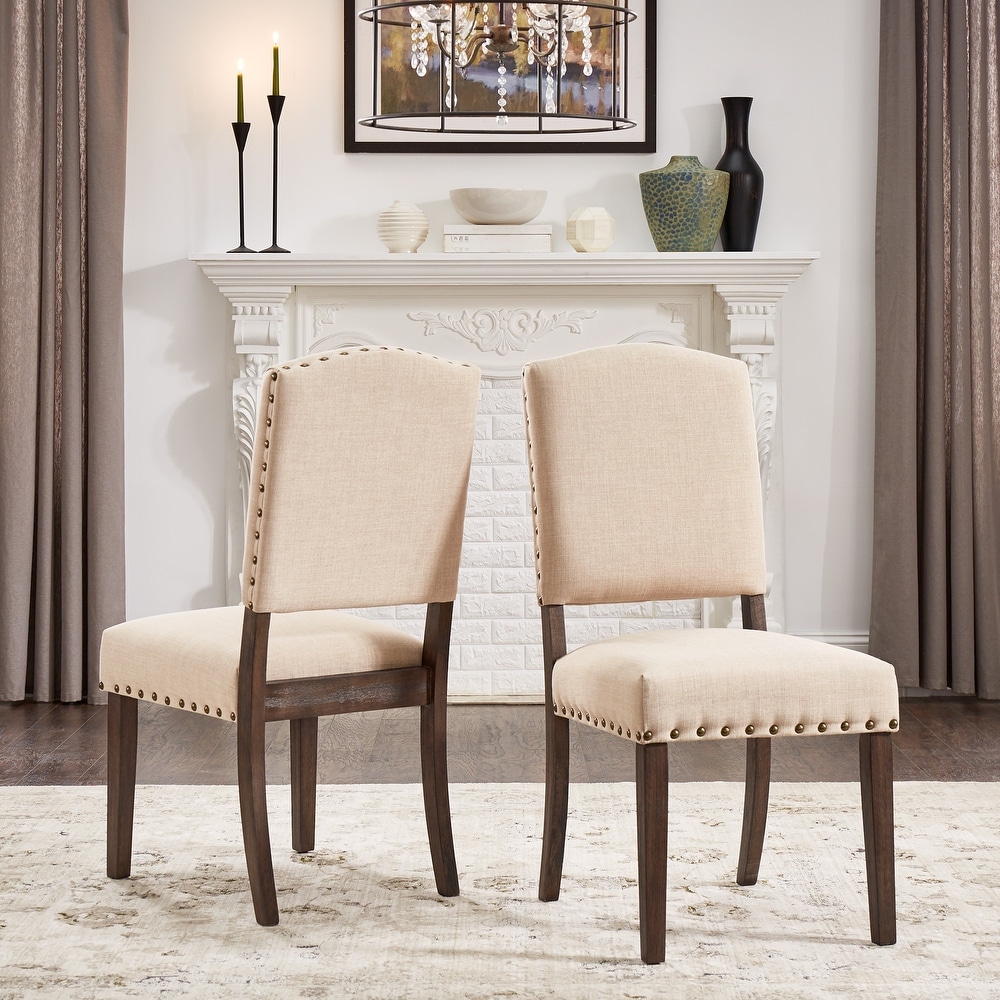 Benchwright Linen look Side Chair with Nailhead Trim (Set of 2) by iNSPIRE Q Artisan