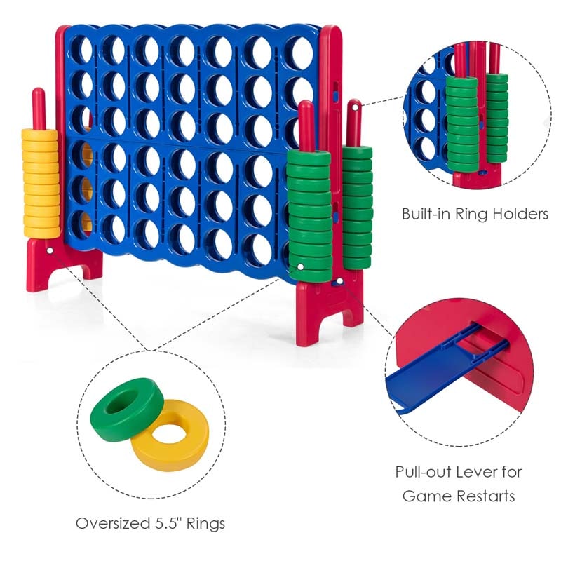 Giant 4-In-A-Row, Jumbo 4-to-Score Giant Game Set with 42 Jumbo Rings & Quick-Release Slider