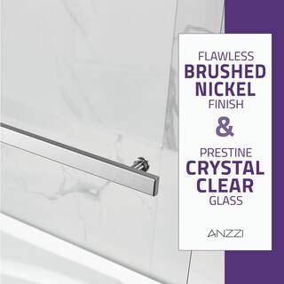 ANZZI Galleon 48 in. x 58 in. Frameless Hinged Tub Door with TSUNAMI GUARD in Brushed Nickel SD-AZ054-01BN