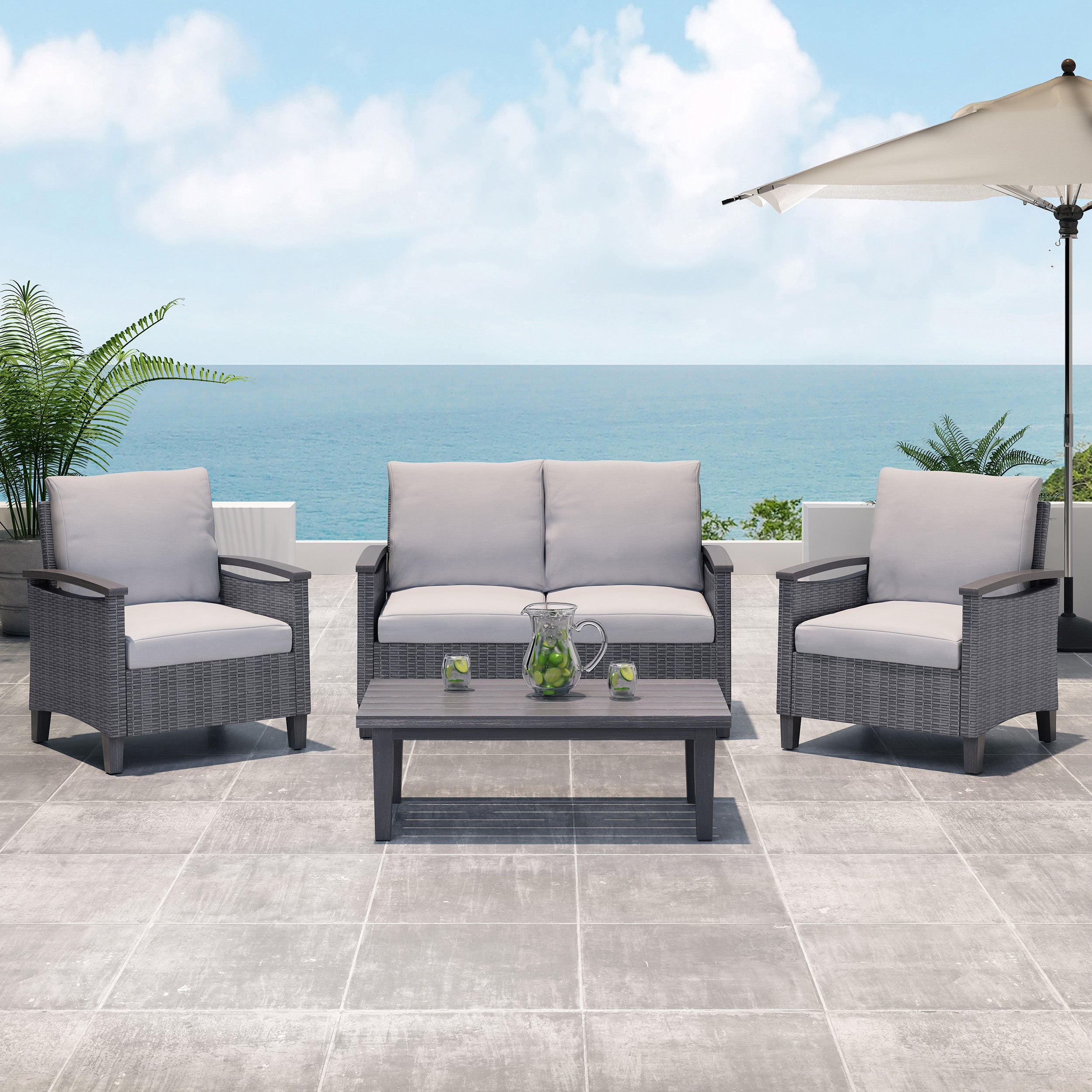 Velthur Outdoor 4 Seater Chat Set with Coffee Table