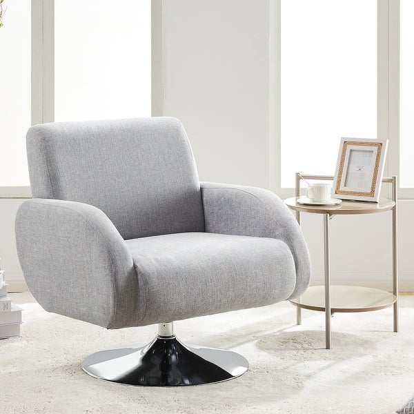 Modern Linen Swivel Accent Lounge Chair with Round Metal Base