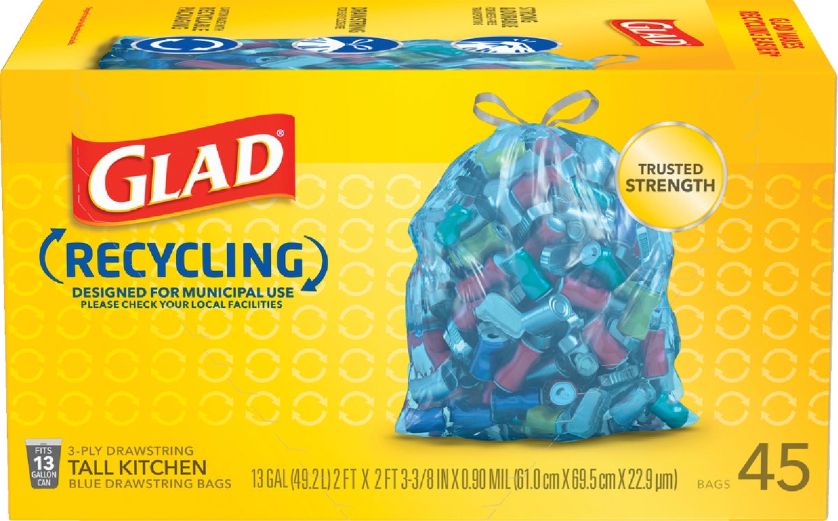 Glad Municipal Blue Recycling Trash Bag 13 Gal. Blue