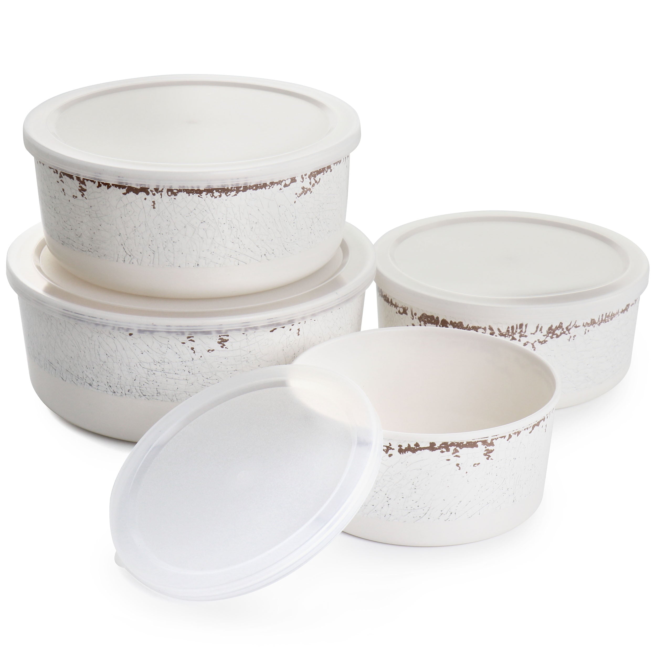 Laurie Gates California Designs Mauna 8 Piece Melamine Nesting Storage Bowl Set in Cracked White