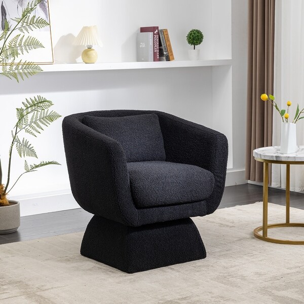 Swivel Accent Chair Comfy Teddy Fabric Padded Seat 360 Degree Club Chair， Leisure Chair with Special Base Design for Living Room