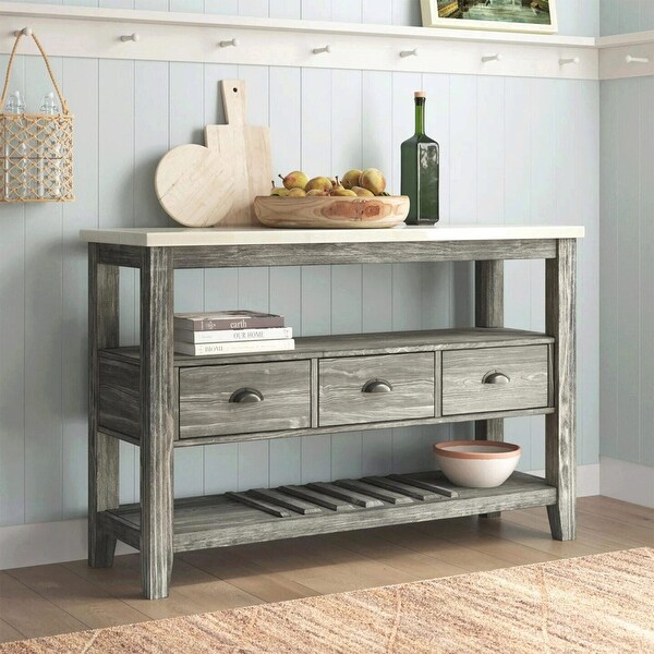 Wood Server with Marble Top in Gray Oak Finish