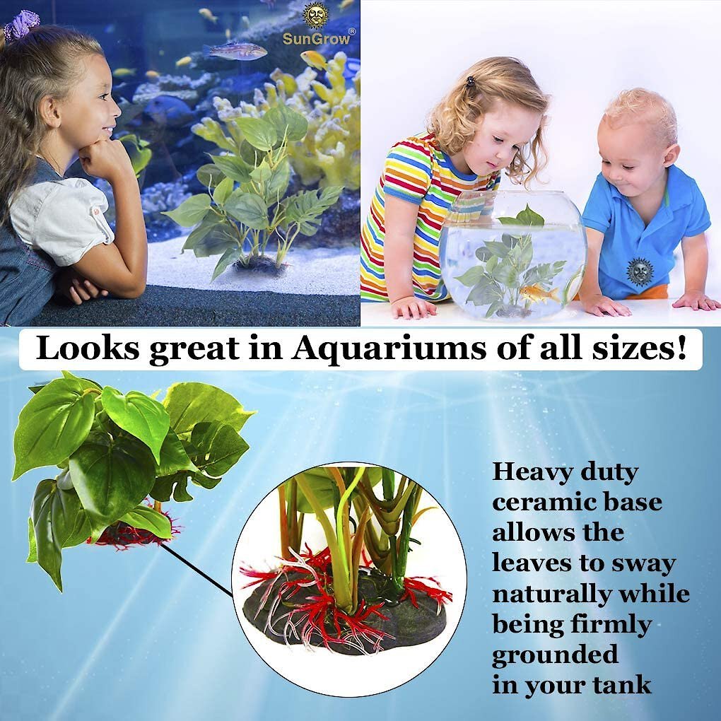 SunGrow Tall and Large Artificial Plastic Leaf Plants for Fish Aquarium Decoration and Reptile Hideout