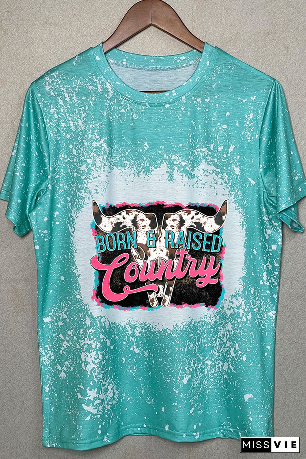 Born And Raised Country Cow Print Graphic Tee Wholesale