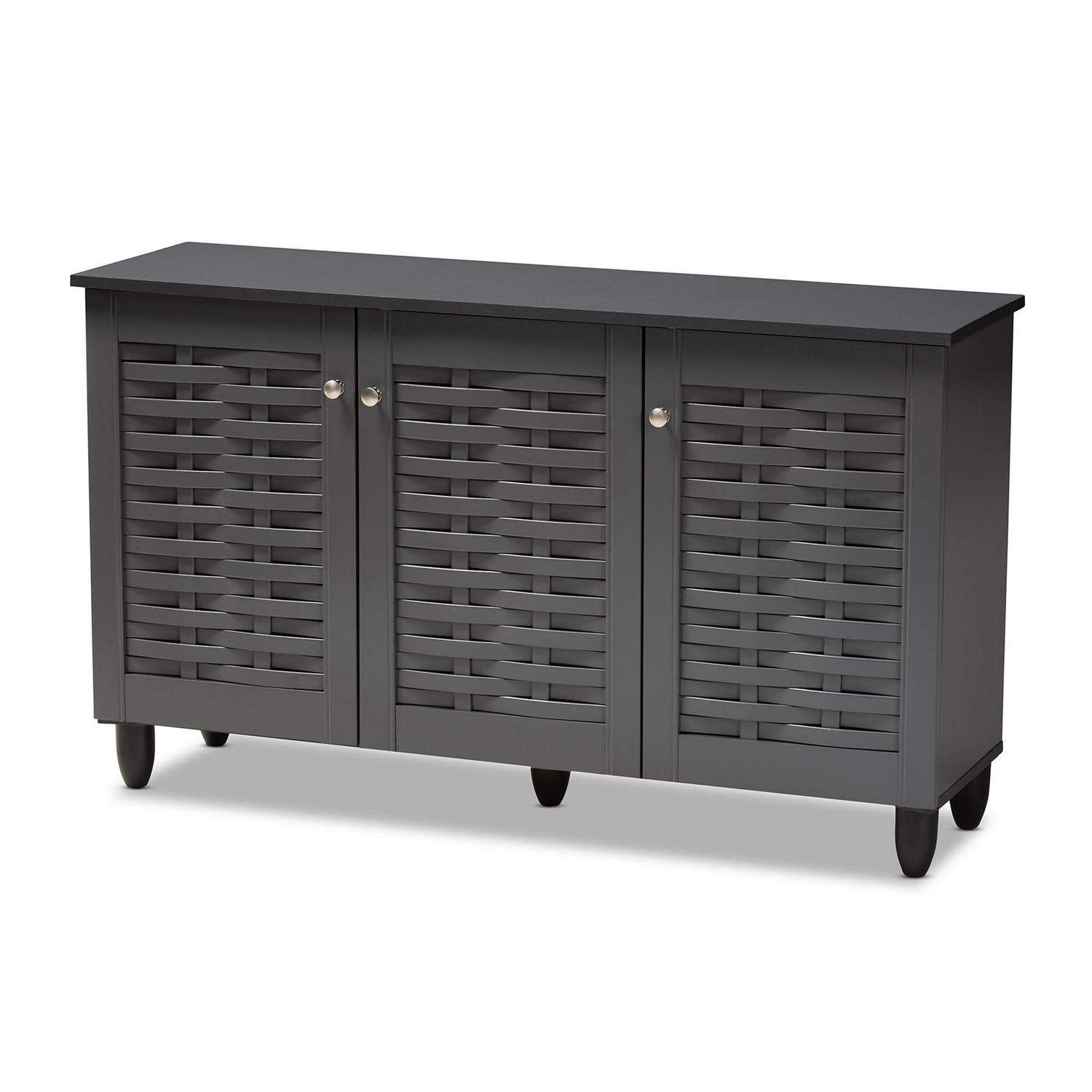 Baxton Studio Winda Modern and Contemporary Dark Gray 3Door Wooden Entryway Shoe Storage Cabinet  Crowdfused