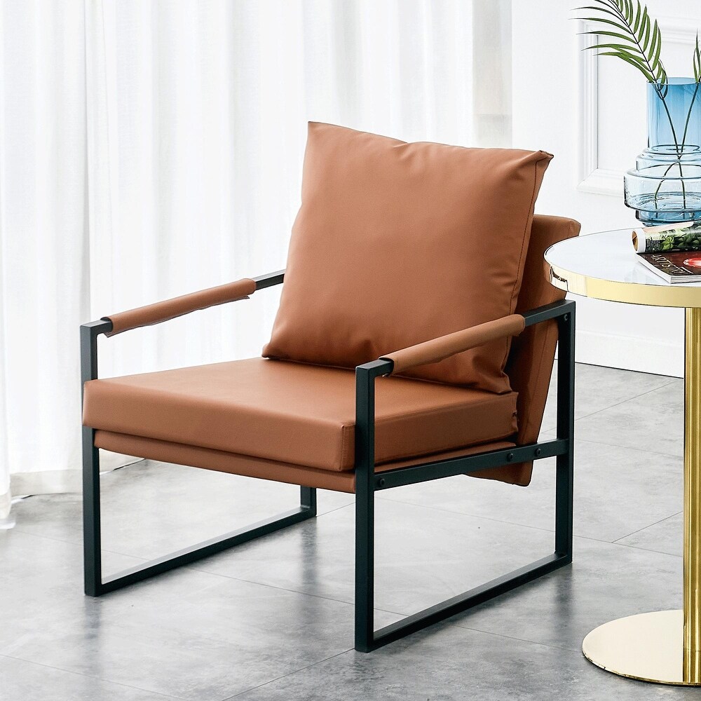 PU Leather Accent Arm Chair Mid Century Modern Armchair with Metal Frame Extra Thick Padded Backrest and Seat Cushion Sofa Chair