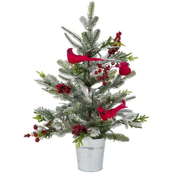 PreLit LED Frosted Mixed Pine with Cardinals Potted Christmas Tree