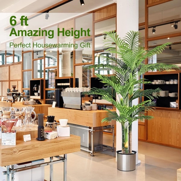 6ft Triple Golden Cane Palm Artificial Tree Large Tropical Palm Tree Fake Plant in Pot for Indoor Outdoor Office Home Decor