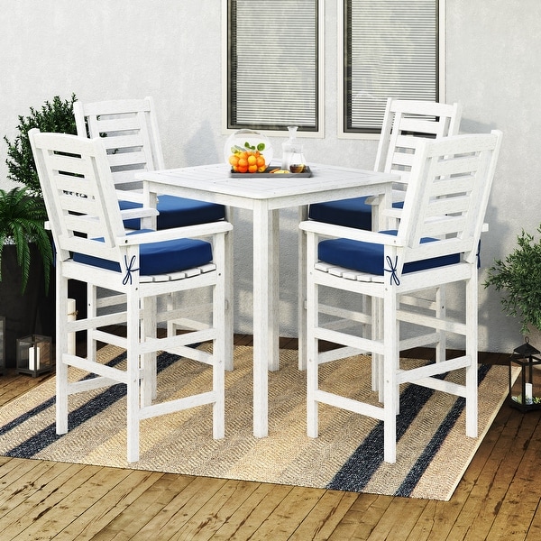 CorLiving Miramar Natural Hardwood Outdoor Bar Height Bistro Set，5pc