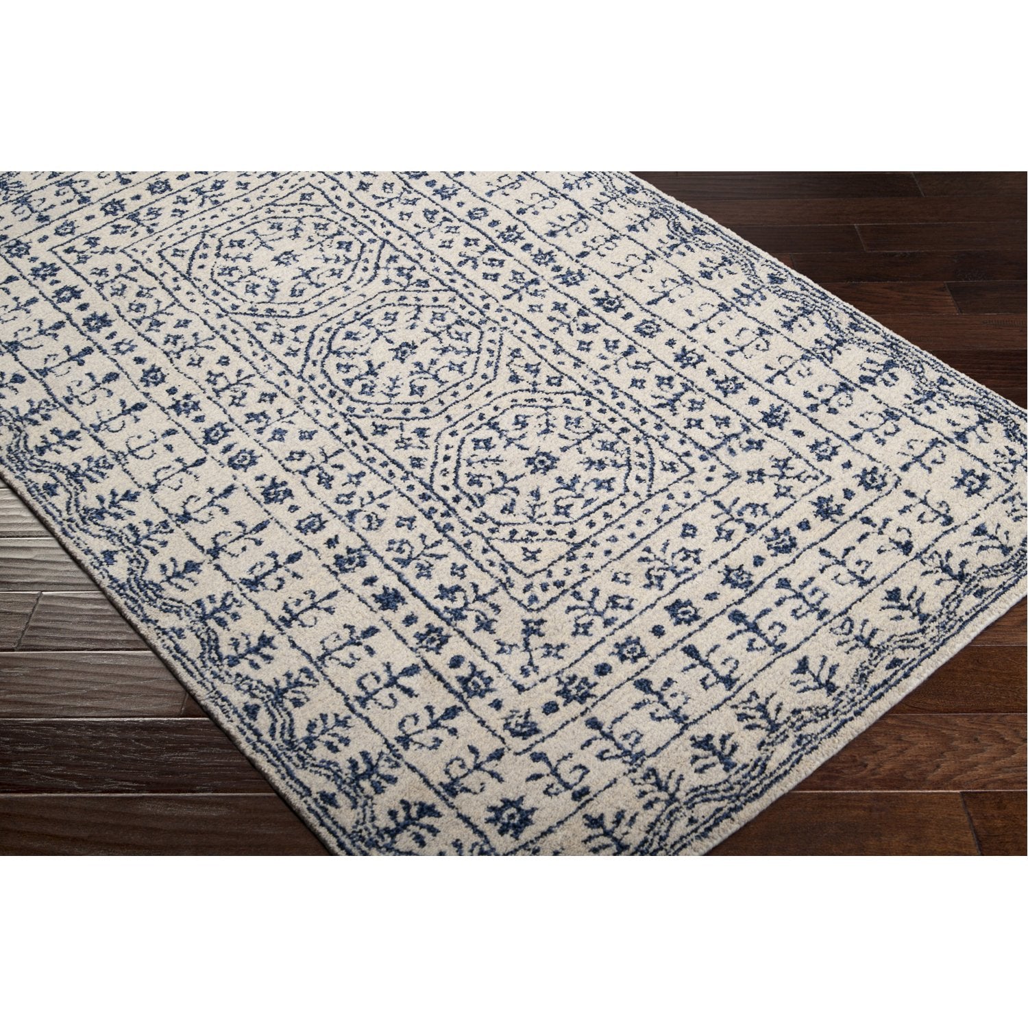 Smithsonian Collection New Zealand Wool Area Rug in Dark Slate Blue and Ivory design by Smithsonian