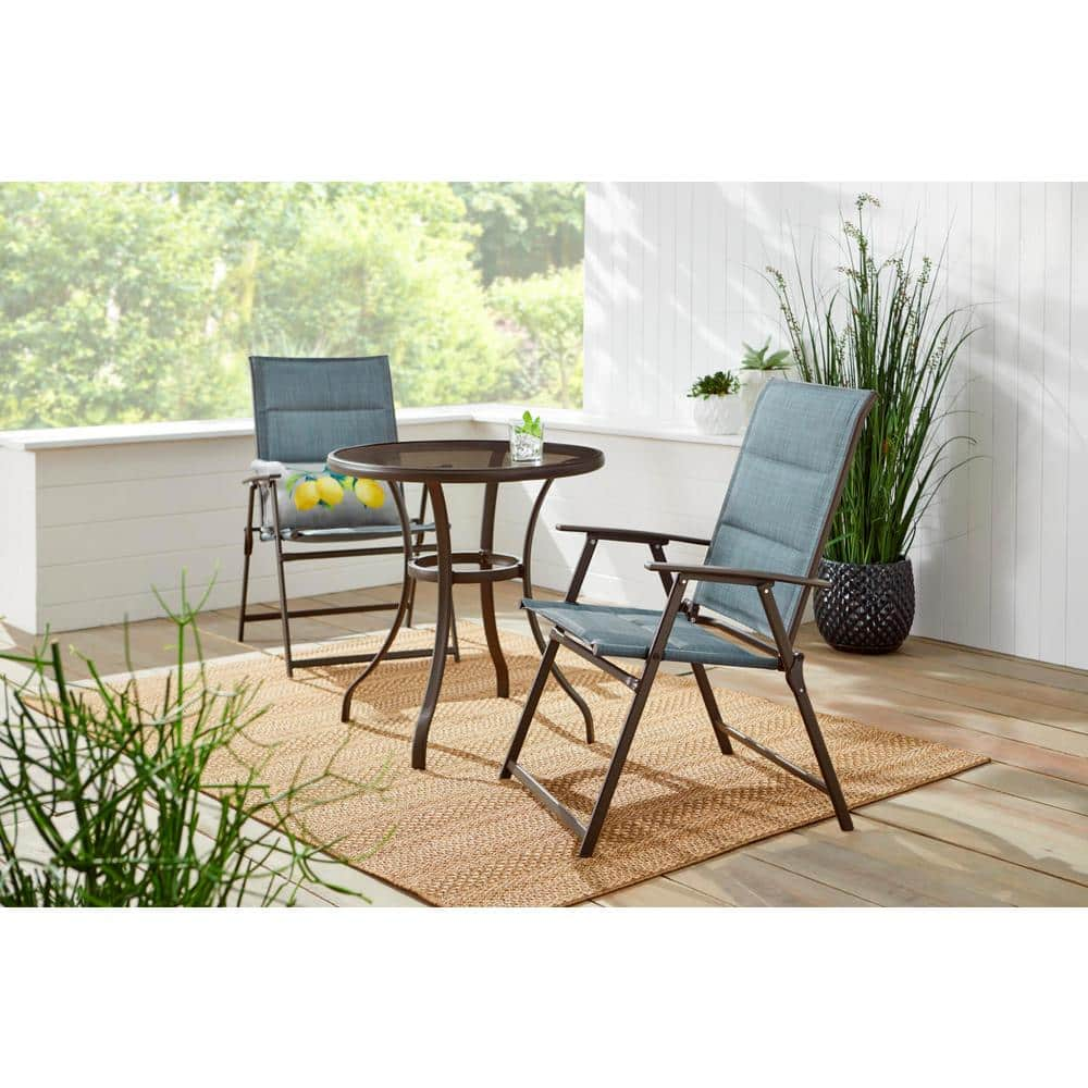 StyleWell Mix and Match Steel Padded Sling Folding Outdoor Patio Dining Chair in Conley Denim Blue (2-Pack) FDS50249-2PKNDC