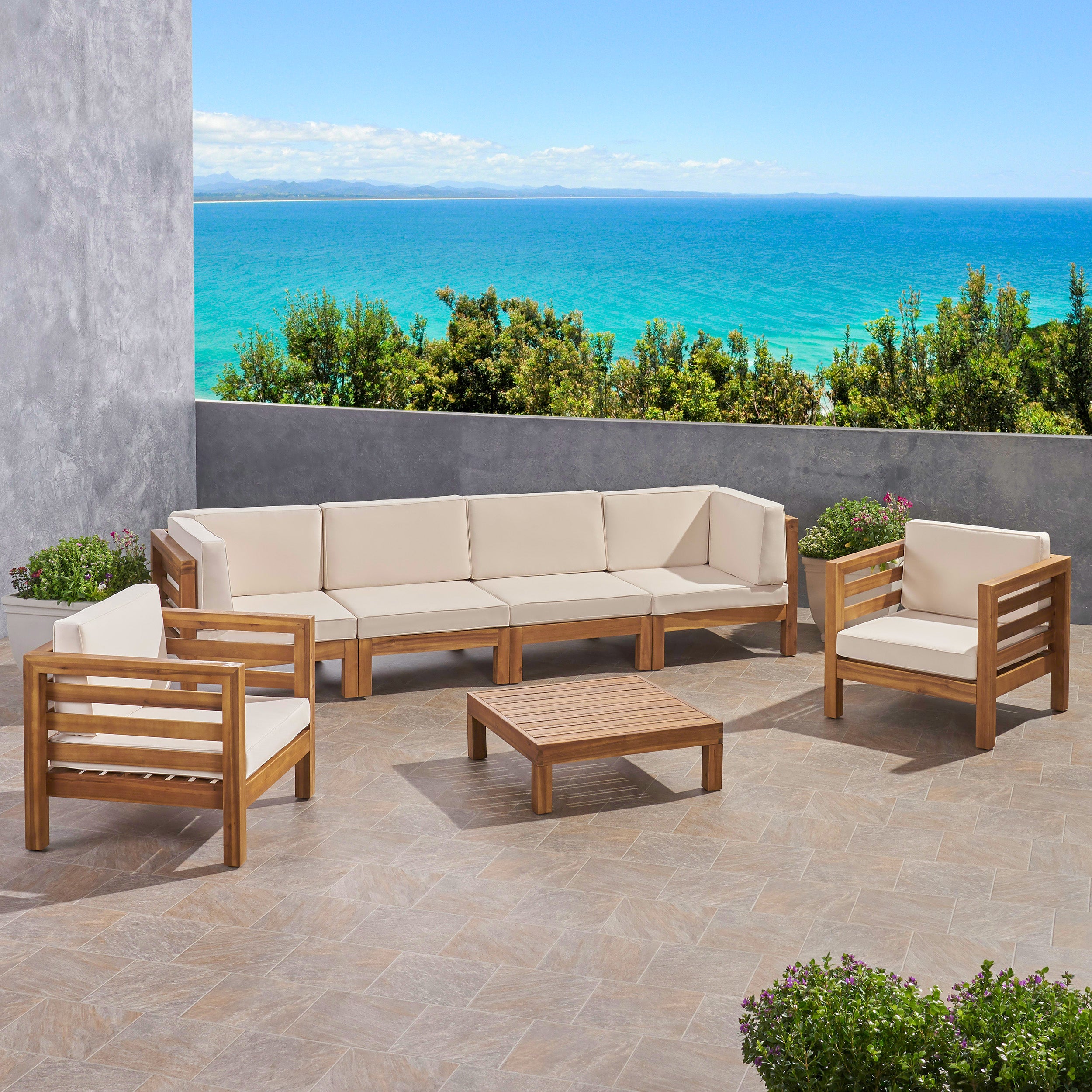 Emma Outdoor 6 Seater Acacia Wood Sofa Chat Set