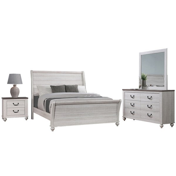 Sleigh Panel Queen Bedroom Set in Ash Brown and Vintage White - - 36135684