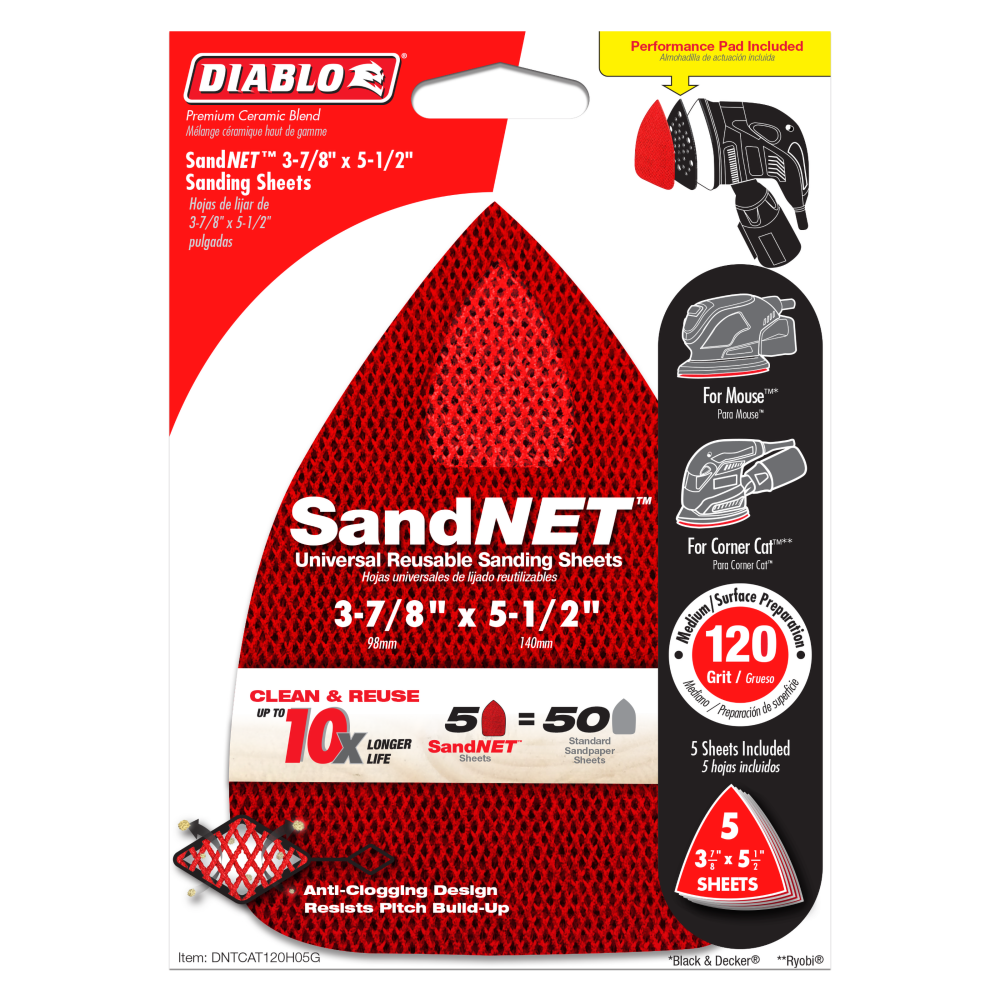 Diablo Tools SandNET Sanding Sheets 3 7/8 x 5 1/2 120 Grit CAT/Mouse Reusable