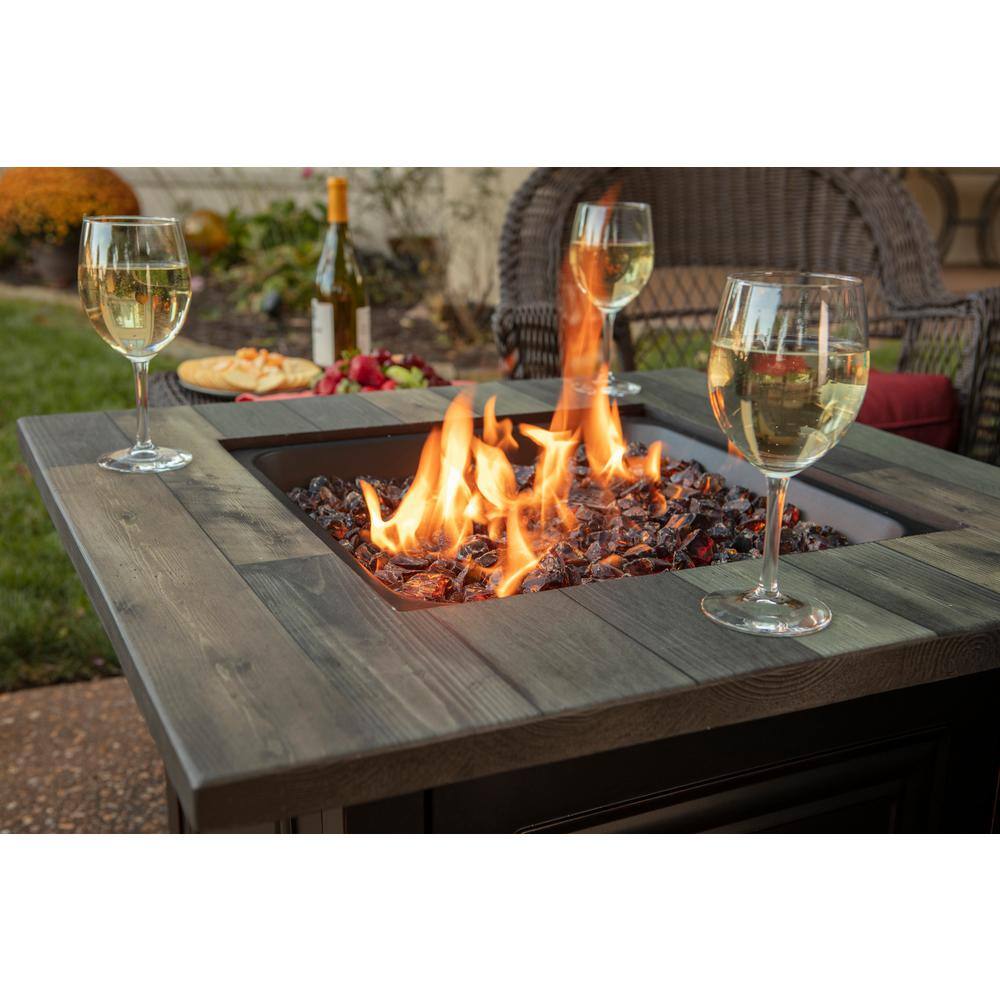 Endless Summer 30 in. W x 25.4 in. H Square Steel Frame and Wood Grain Print Resin Mantel LP Gas Fire Pit with Integrated Ignition GAD15285SP