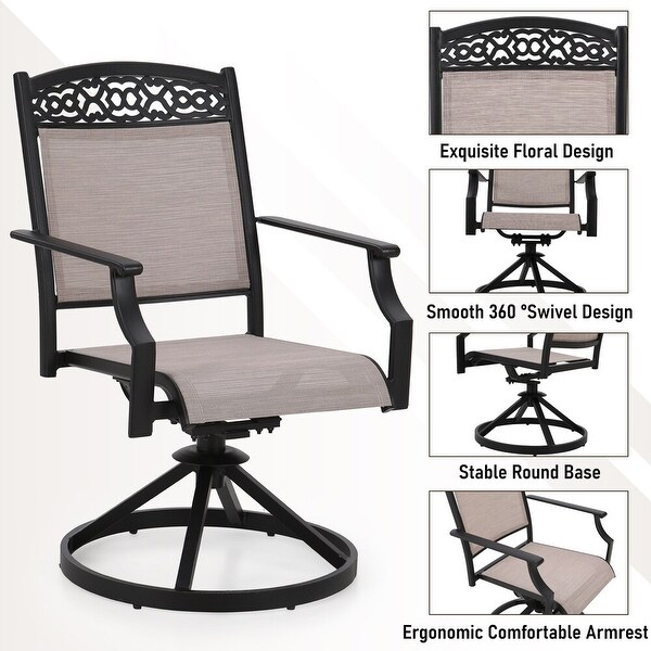 5Piece Patio Dining Sets，4 Swivel chair with Alu Frame and Breathable Textilene Sling Fabric and 1 Round Metal Table