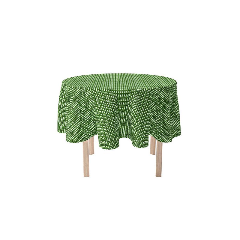 Round Tablecloth， 100% Polyester， 60 Round， Bam boo Green Grid Fence