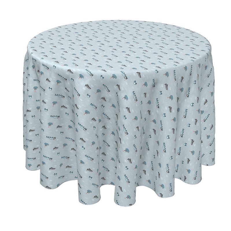 Round Tablecloth， 100% Polyester， 60 Round， Blue Transportation Vehicles