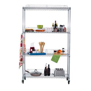 TRINITY Chrome 4-Tier Rolling Corner Steel Wire Shelving Unit (123 in. W x 77 in. H x 18 in. D) TBFZ-0905209