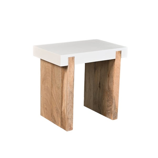 20 Inch Rectangular End Side Table， Mango Wood， Sled Base， Glossy White， Natural Brown - 13