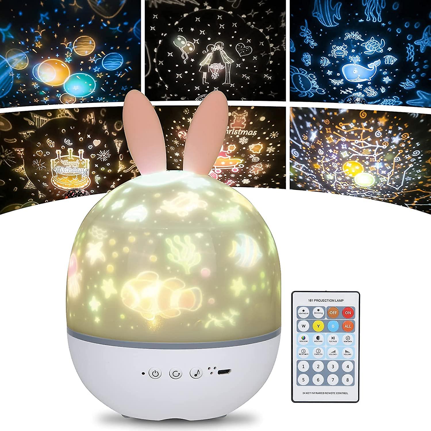 Children's Night Light Star Projector Lamp， 360 Rotation Music Night Light + Timer + Remote Control + 6 Colors， Led Baby Starry Sky Night Light For Bi