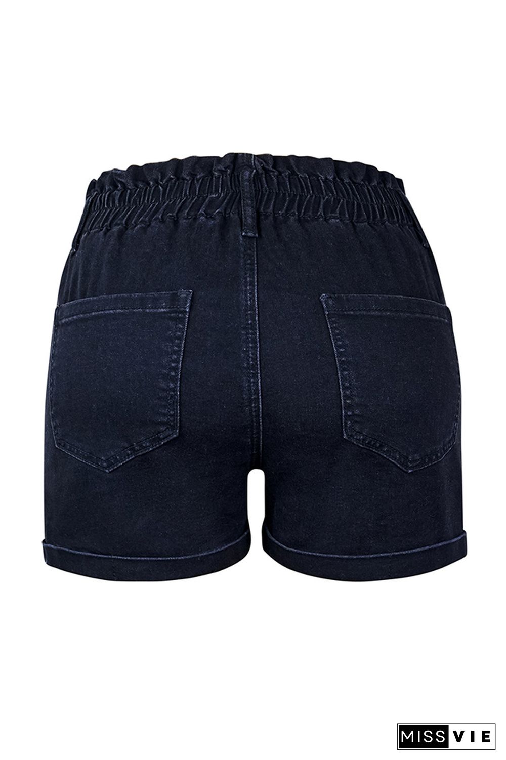 Cuffed Seam High Waist Denim Shorts