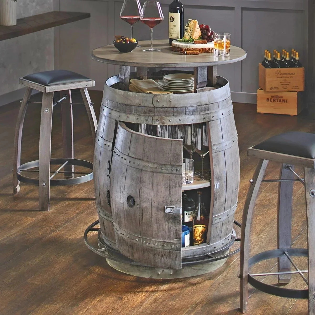 ✨Oak Wine Barrel Table(1 TABLE + 2 CHAIRS)