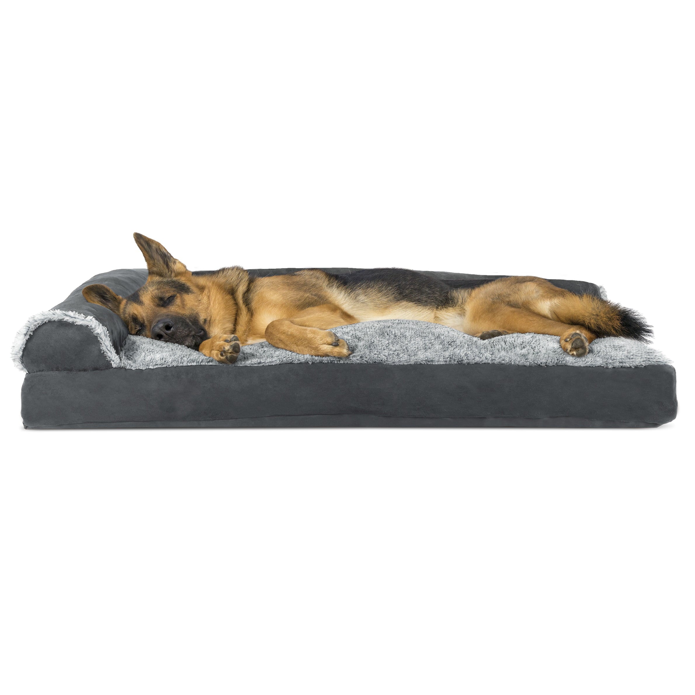 FurHaven Pet Products | Faux Fur & Suede Chaise Lounge Pillow Sofa-Style Pet Bed for Dogs & Cats, Stone Gray, Jumbo