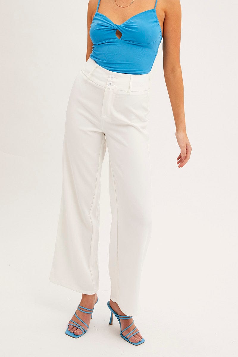 White Mid Rise Pant Tailored Wide Leg