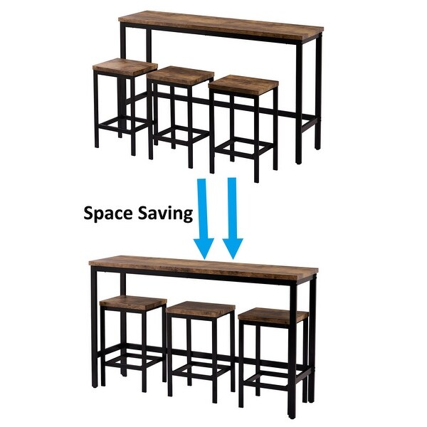 4-Piece Counter Height Extra Long Dining Table Set， Bar Table Set with 3 Stools， Side Table with Footrest