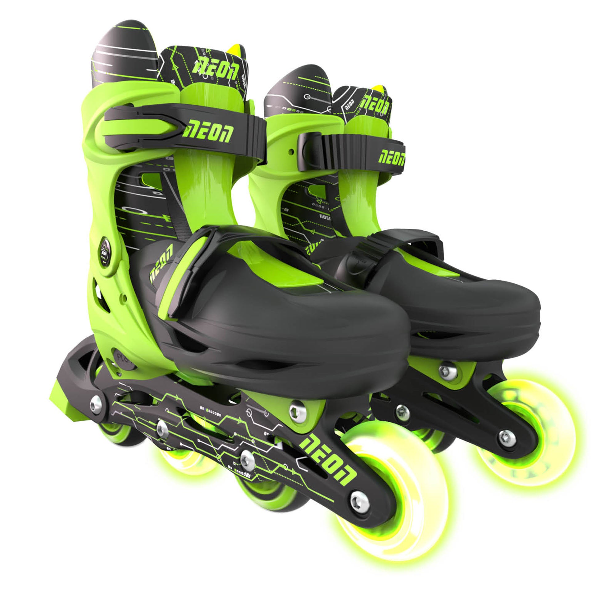 Neon Combo 2-in-1 Child Skates Inline and Quad - Unisex, Size 12-2 Adjustable, One Pair, Green