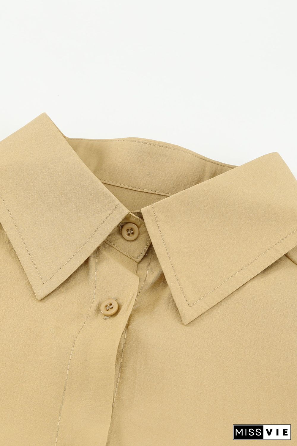 Khaki Billowy Sleeves Pocketed Shirt